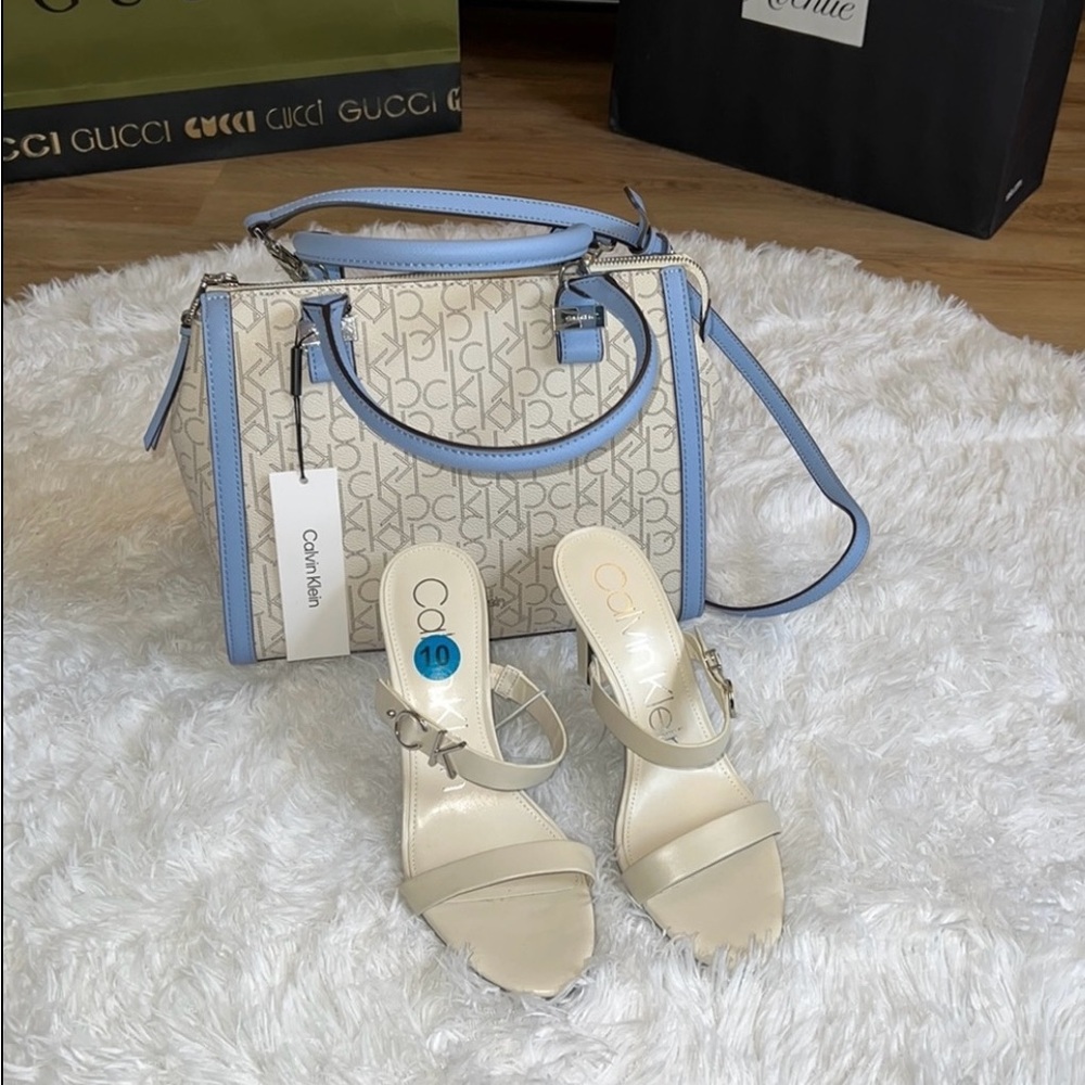 Calvin Klein Cream Block Heel Strappy Heels